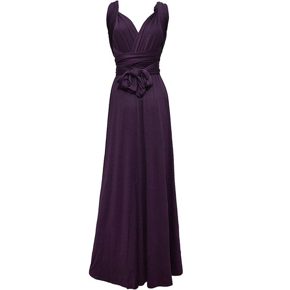 Multi-Wear Bridesmaid Wrap Dress Elastic Waist Versatile Convertible Maxi Gown S - Picture 6 of 8